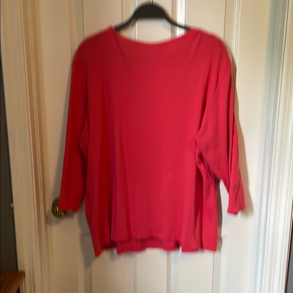 ❤️Karen Scott Deep Coral Relaxed Buttoned Henley Shirt - Picture 4 of 5
